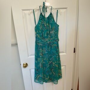 LOFT Teal Halter Wrap Midi Dress